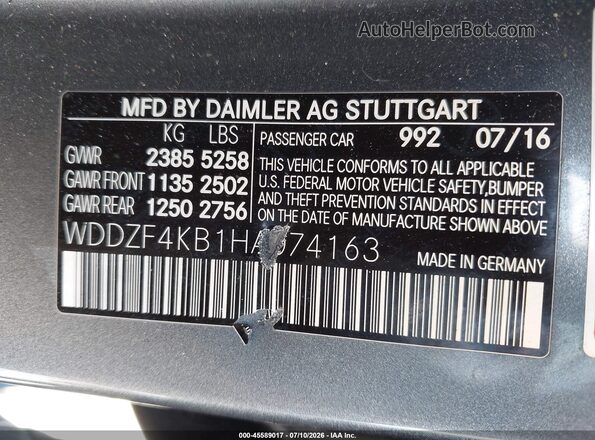 WDDZF4KB1HA074163 2017 MERCEDES-BENZ E-CLASS Gray ძრავის განყოფილების ხედი