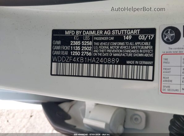 WDDZF4KB1HA240889 2017 MERCEDES-BENZ E-CLASS White Вид підкапотного простору