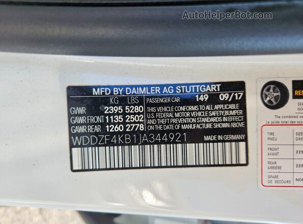 WDDZF4KB1JA344921 2018 MERCEDES-BENZ E White Вид підкапотного простору