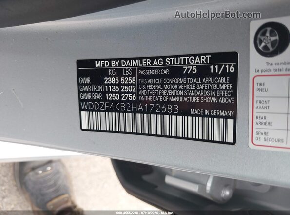 WDDZF4KB2HA172683 2017 MERCEDES-BENZ E-CLASS Silver Vista del compartimento del motor