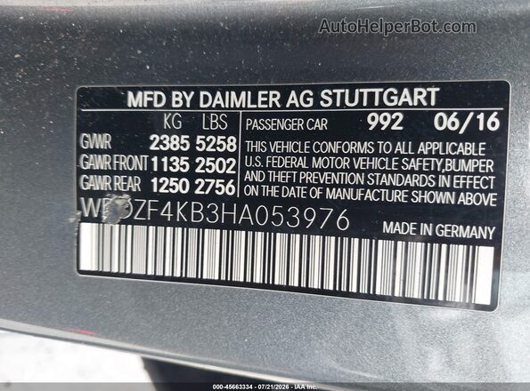 WDDZF4KB3HA053976 2017 MERCEDES-BENZ E-CLASS Серый Вид подкапотного пространства