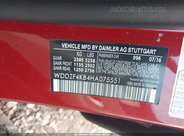 WDDZF4KB4HA075551 2017 MERCEDES-BENZ E-CLASS Red Շարժիչի բաժամունքի տեսք