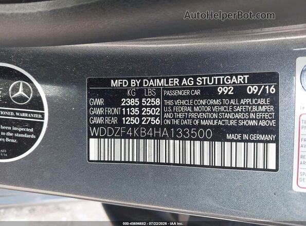 WDDZF4KB4HA133500 2017 MERCEDES-BENZ E-CLASS Серый Вид подкапотного пространства