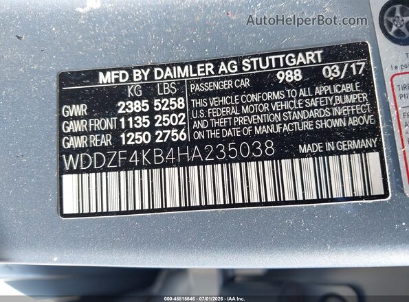 WDDZF4KB4HA235038 2017 MERCEDES-BENZ E-CLASS Silver Engine compartment view
