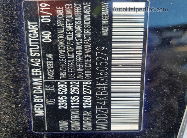 WDDZF4KB4KA605279 2019 MERCEDES-BENZ E Black Widok naklejki z numerem VIN