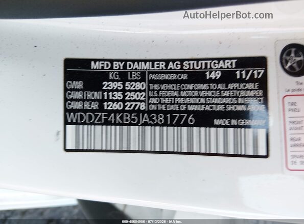 WDDZF4KB5JA381776 2018 MERCEDES-BENZ E-CLASS Белый Вид подкапотного пространства