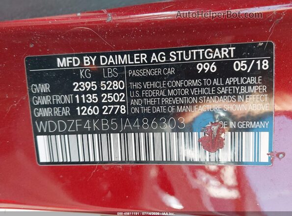 WDDZF4KB5JA486303 2018 MERCEDES-BENZ E-CLASS Red Vista del compartimento del motor