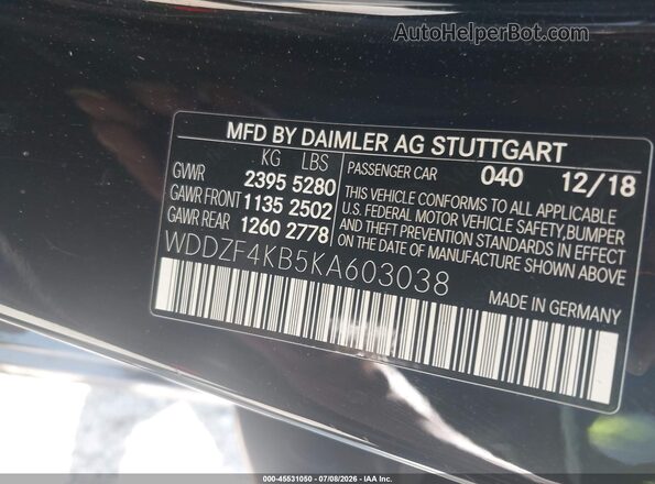 WDDZF4KB5KA603038 2019 MERCEDES-BENZ E-CLASS Black Շարժիչի բաժամունքի տեսք