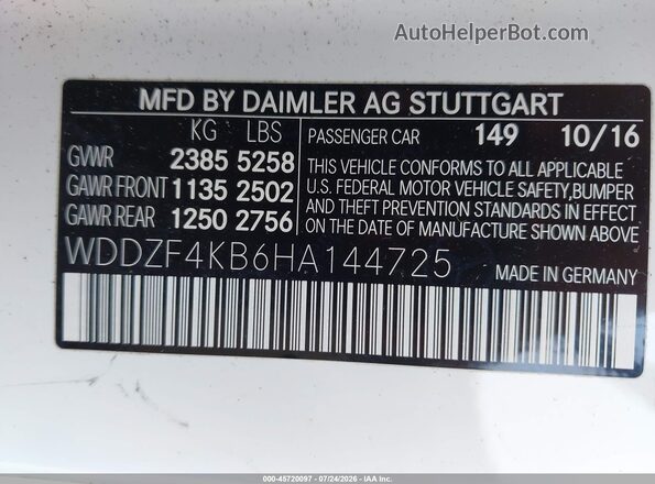 WDDZF4KB6HA144725 2017 MERCEDES-BENZ E-CLASS White Вид підкапотного простору
