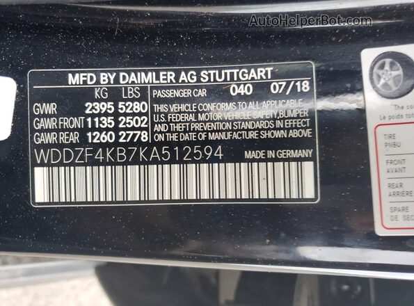 WDDZF4KB7KA512594 2019 MERCEDES-BENZ E Black VIN კოდის სტიკერის ხედი