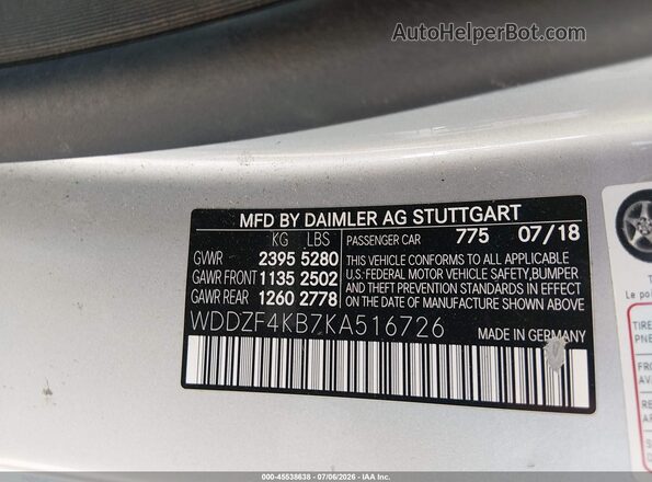 WDDZF4KB7KA516726 2019 MERCEDES-BENZ E-CLASS Silver Вид підкапотного простору
