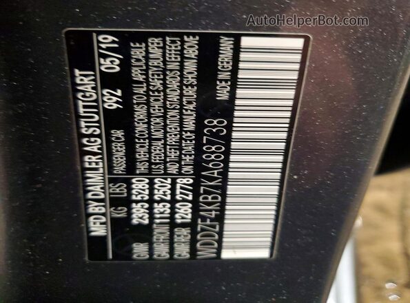 WDDZF4KB7KA688738 2019 MERCEDES-BENZ E Gray VIN კოდის სტიკერის ხედი
