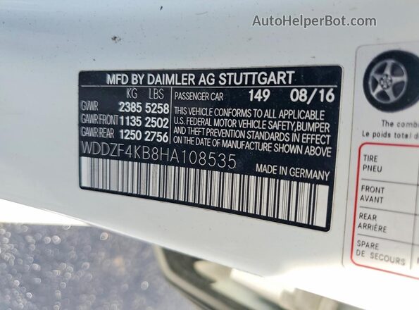 WDDZF4KB8HA108535 2017 MERCEDES-BENZ E White Вид підкапотного простору