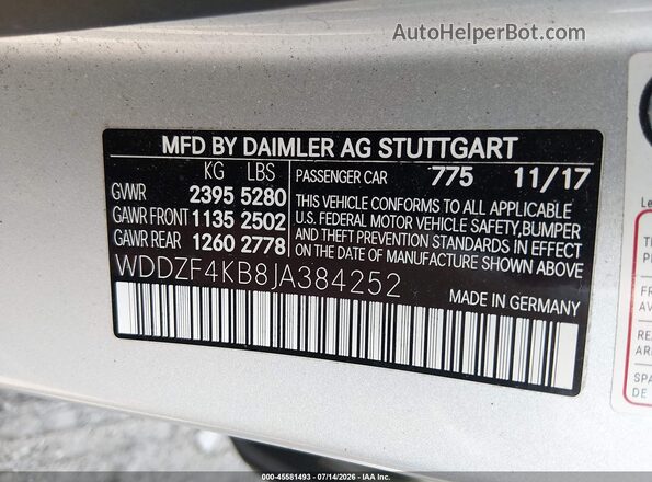 WDDZF4KB8JA384252 2018 MERCEDES-BENZ E-CLASS Silver Շարժիչի բաժամունքի տեսք