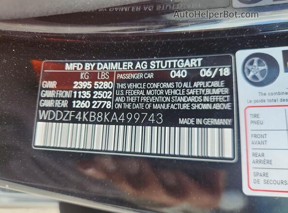 WDDZF4KB8KA499743 2019 MERCEDES-BENZ E Black Widok naklejki z numerem VIN