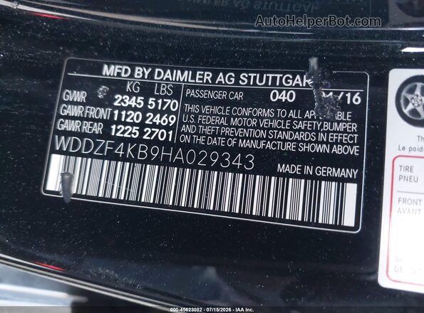 WDDZF4KB9HA029343 2017 MERCEDES-BENZ E-CLASS Черный Вид подкапотного пространства