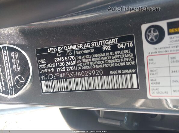 WDDZF4KBXHA029920 2017 MERCEDES-BENZ E-CLASS Gray Շարժիչի բաժամունքի տեսք