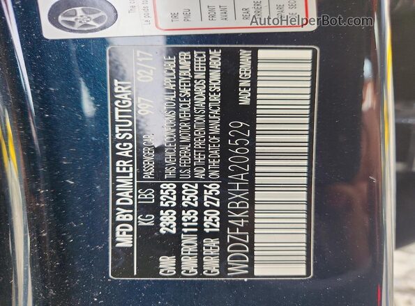 WDDZF4KBXHA206529 2017 MERCEDES-BENZ E Black VIN კოდის სტიკერის ხედი