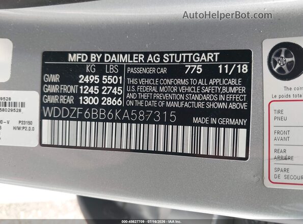 WDDZF6BB6KA587315 2019 MERCEDES-BENZ AMG E 53 Silver Շարժիչի բաժամունքի տեսք