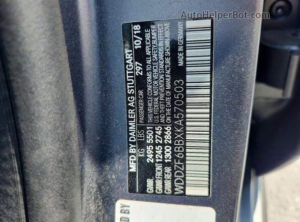 WDDZF6BBXKA570503 2019 MERCEDES-BENZ E Gray Widok naklejki z numerem VIN