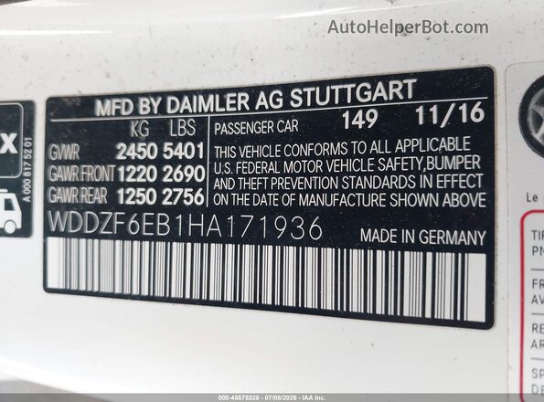 WDDZF6EB1HA171936 2017 MERCEDES-BENZ AMG E 43 White ძრავის განყოფილების ხედი
