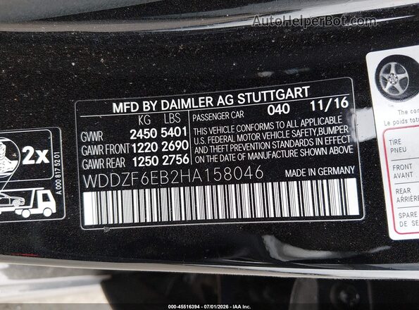 WDDZF6EB2HA158046 2017 MERCEDES-BENZ AMG E 43 Black Vista del compartimento del motor