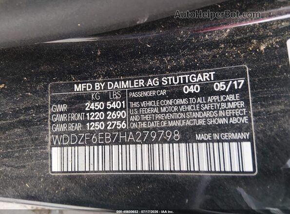 WDDZF6EB7HA279798 2017 MERCEDES-BENZ AMG E 43 Black Widok komory silnika
