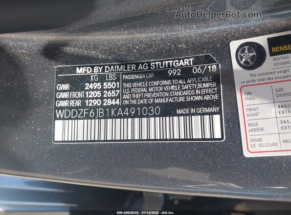 WDDZF6JB1KA491030 2019 MERCEDES-BENZ E-CLASS Gray ძრავის განყოფილების ხედი