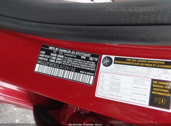 WDDZF8EB3LA729192 2020 MERCEDES-BENZ E-CLASS Red Շարժիչի բաժամունքի տեսք