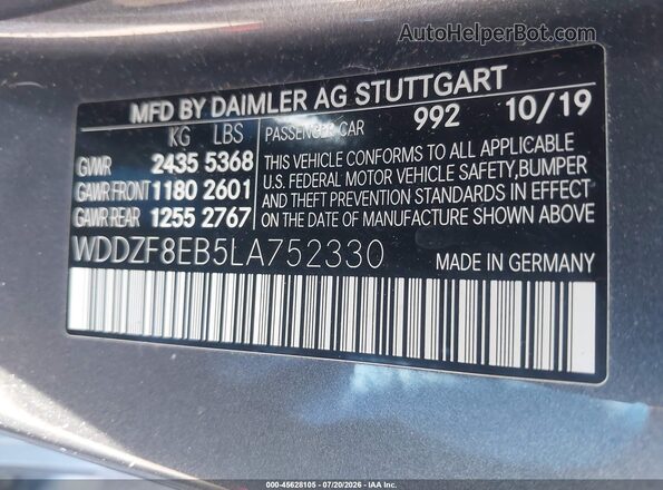 WDDZF8EB5LA752330 2020 MERCEDES-BENZ E-CLASS Gray Вид підкапотного простору
