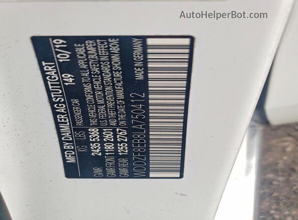 WDDZF8EB8LA750412 2020 MERCEDES-BENZ E White Вид підкапотного простору