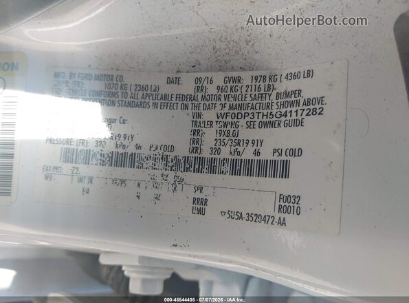WF0DP3TH5G4117282 2016 FORD FOCUS White Vista del compartimento del motor