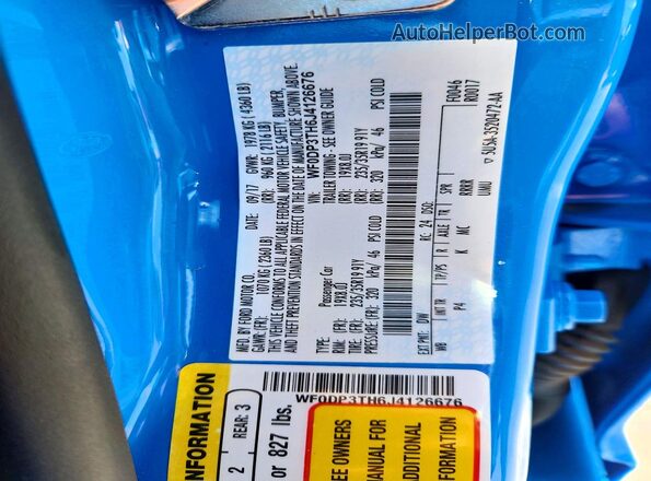 WF0DP3TH6J4126676 2018 FORD FOCUS Синий Вид наклейки с VIN-кодом