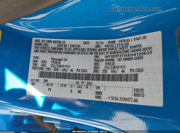 WF0DP3THXH4120633 2017 FORD FOCUS RS Blue Engine compartment view