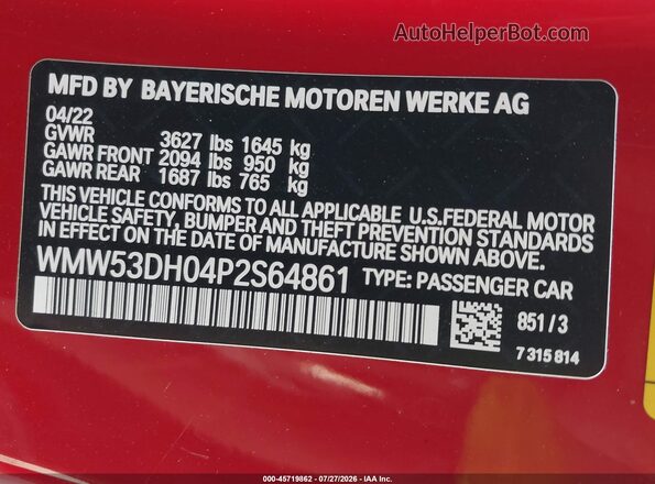 WMW53DH04P2S64861 2023 MINI HARDTOP Red Շարժիչի բաժամունքի տեսք