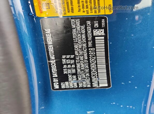 WMW53DH06N2R21818 2022 MINI COOPER Two Tone VIN კოდის სტიკერის ხედი