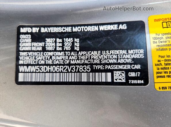 WMW53DH06R2V37835 2024 MINI COOPER Silver VIN կոդի պիտակի տեսք