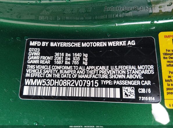 WMW53DH08R2V07915 2024 MINI HARDTOP Green Vista del compartimento del motor