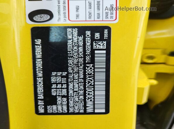 WMW53GD07S2X13854 2025 MINI COOPER Yellow Widok naklejki z numerem VIN