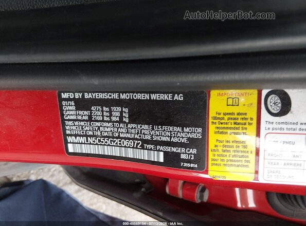 WMWLN5C55G2E06972 2016 MINI CLUBMAN Red ძრავის განყოფილების ხედი