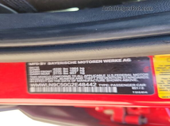 WMWLN9C50G2E48442 2016 MINI COOPER Red Engine compartment view