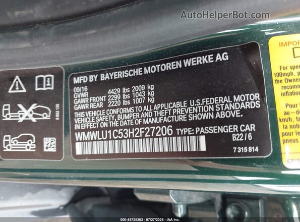 WMWLU1C53H2F27206 2017 MINI CLUBMAN Green Engine compartment view