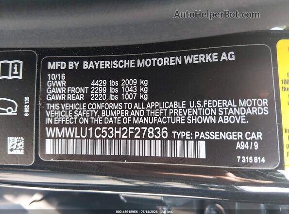 WMWLU1C53H2F27836 2017 MINI CLUBMAN Black Շարժիչի բաժամունքի տեսք