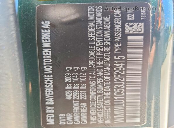 WMWLU1C53J2F29415 2018 MINI COOPER Green Vista de la etiqueta del VIN