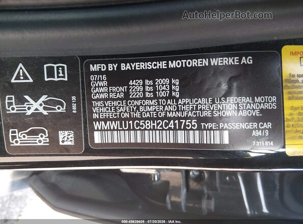 WMWLU1C58H2C41755 2017 MINI CLUBMAN Black ძრავის განყოფილების ხედი