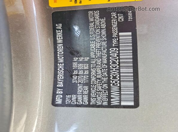 WMWWG5C3XH3C20409 2017 MINI COOPER Charcoal VIN sticker view