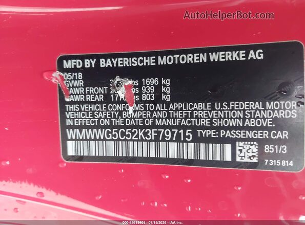 WMWWG5C52K3F79715 2019 MINI CONVERTIBLE Red Engine compartment view