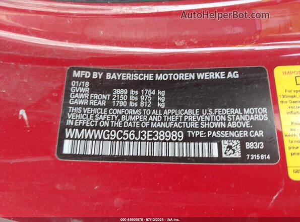 WMWWG9C56J3E38989 2018 MINI CONVERTIBLE Красный Вид подкапотного пространства