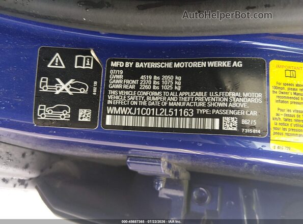 WMWXJ1C01L2L51163 2020 MINI CLUBMAN Blue Widok komory silnika