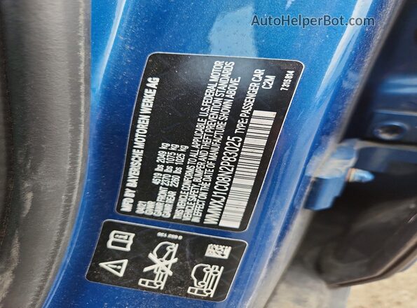 WMWXJ1C08N2P83025 2022 MINI COOPER Blue Սալոնի 360 աստիճան տեսք